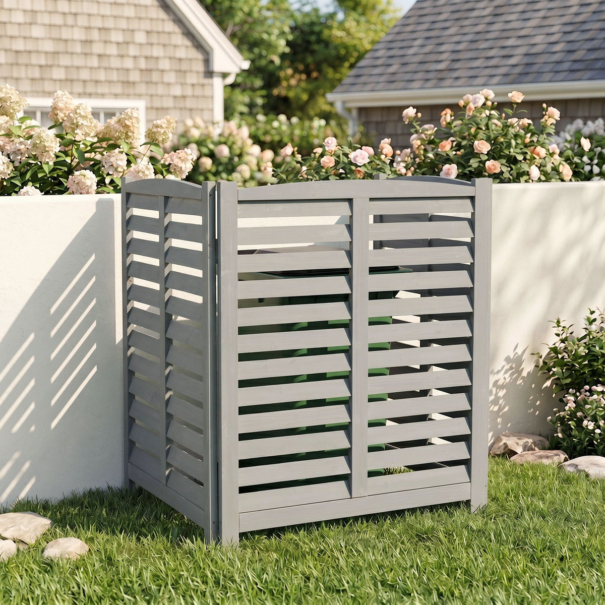 3 Panel Outdoor Wooden Air Conditioner Fence with Privacy Screen - Light Brown or Dark Gray