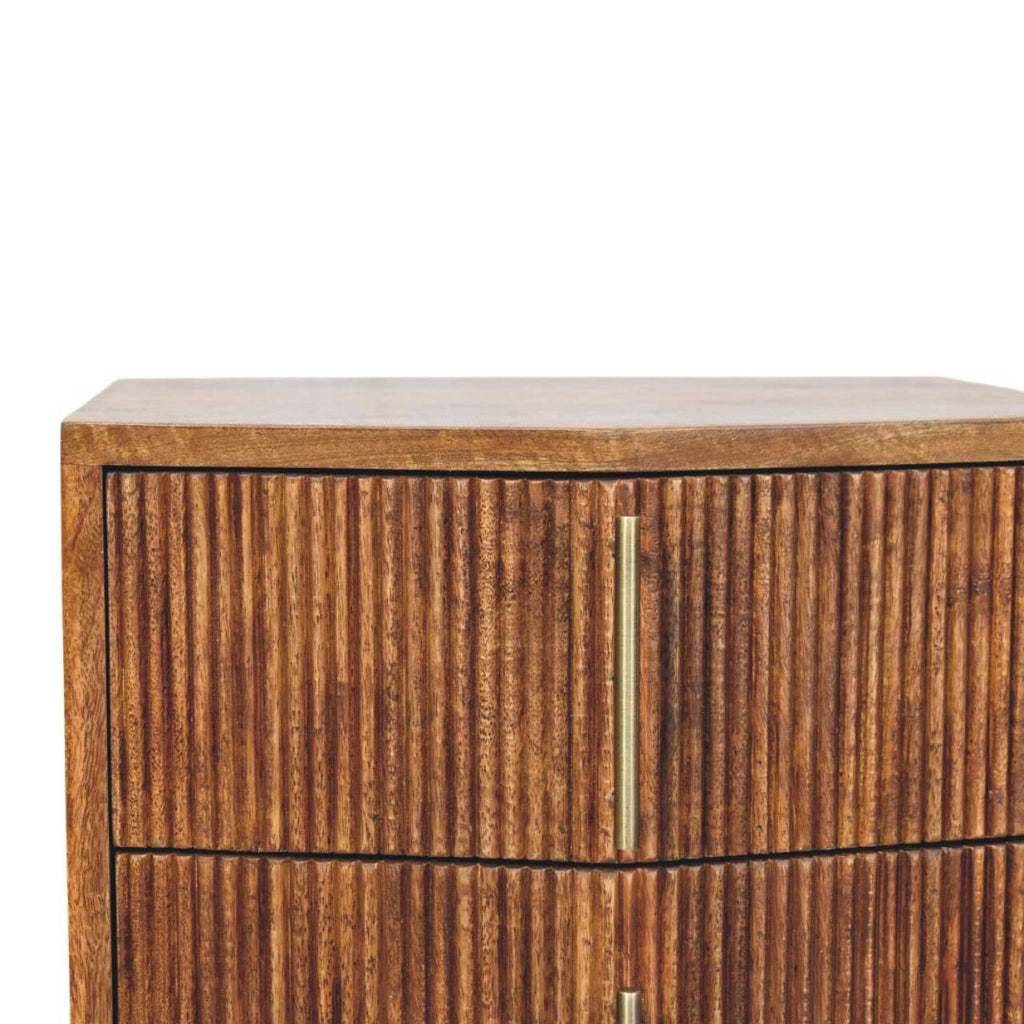 Solid Wood Louvre Bedside Unit with Fluted Drawer - Winewood Oak Finish