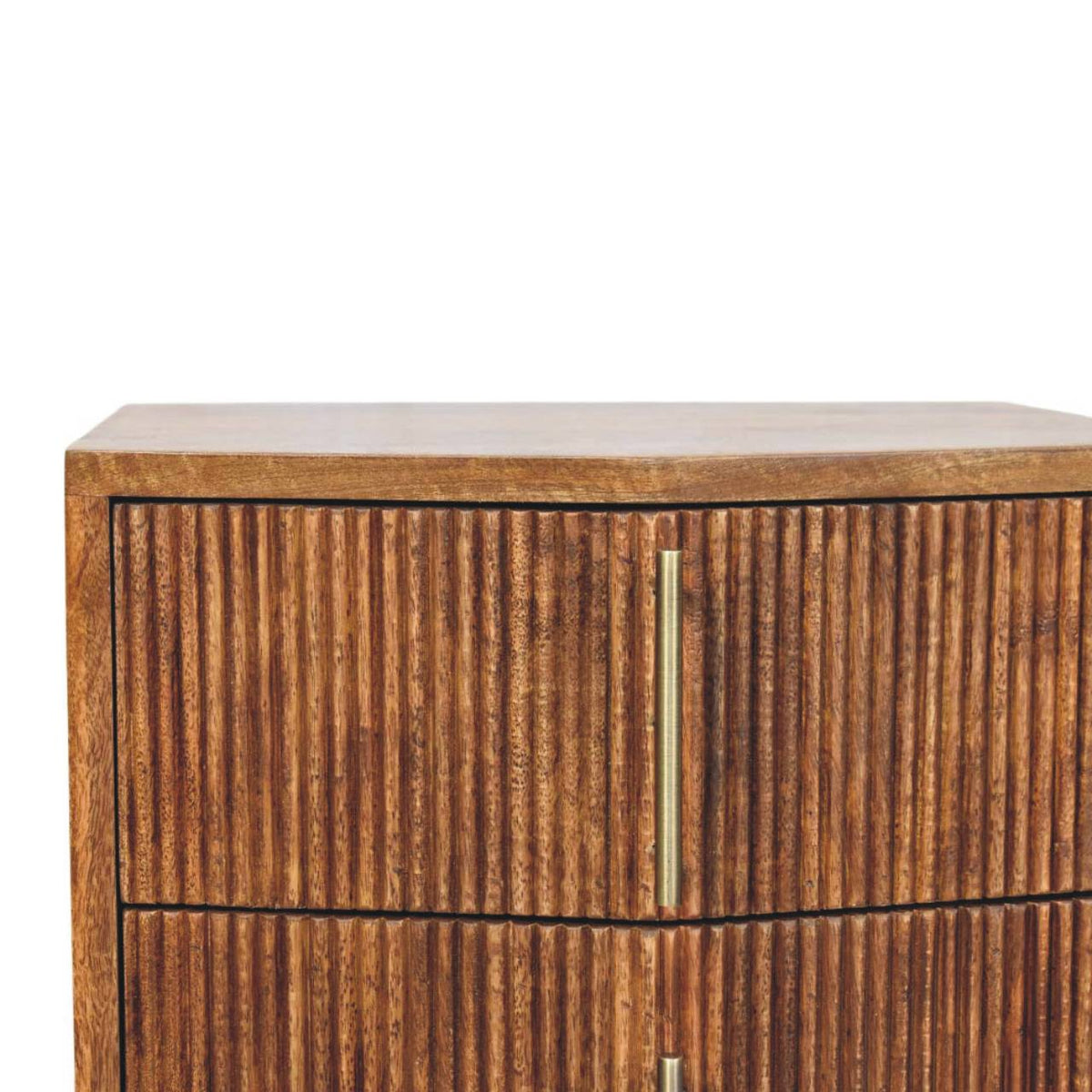 Solid Wood Louvre Bedside Unit with Fluted Drawer - Winewood Oak Finish