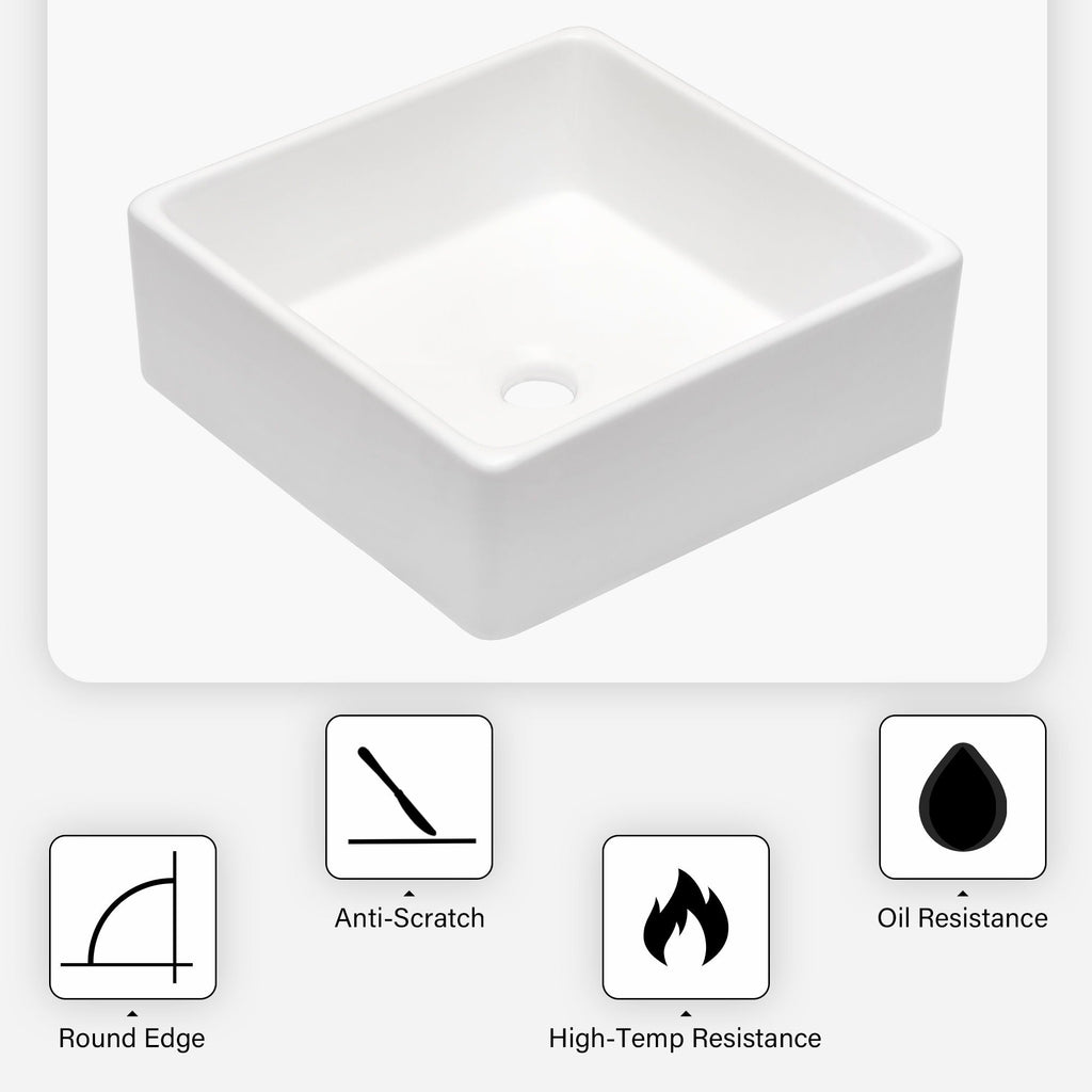 Elegant European Style Ceramic Square Vessel Bathroom Sink with Stain-Resistant Surface - White