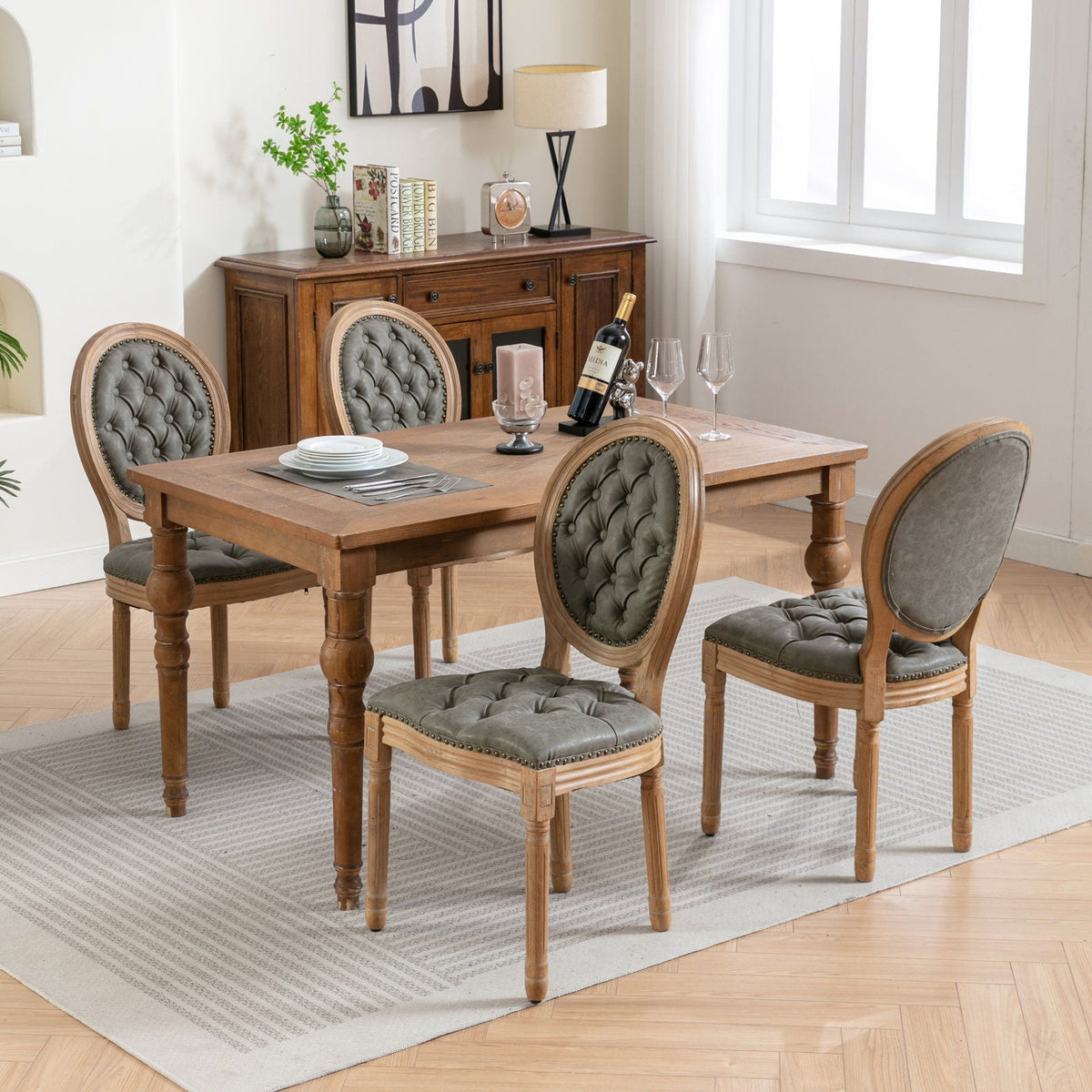 French Style Solid Wood Dining Chair with Nailhead Trim - Multiple Colors