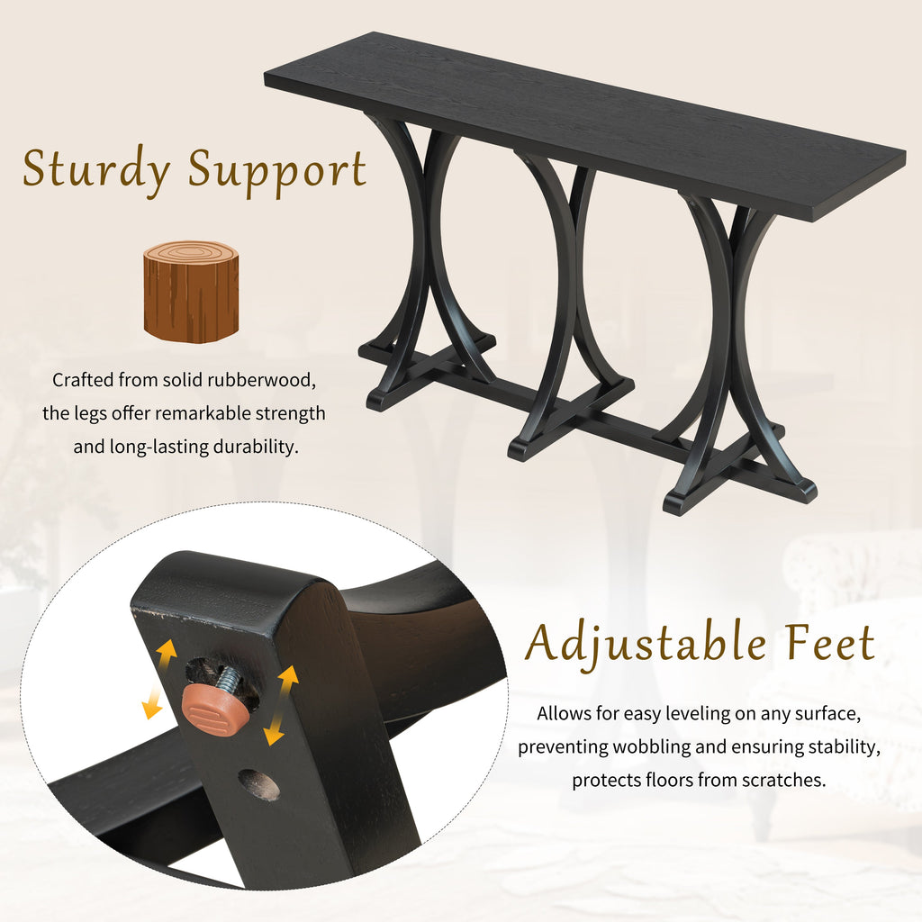 Wooden Console Table with Solid Rubberwood Legs – Black, Gray, or Navy Blue