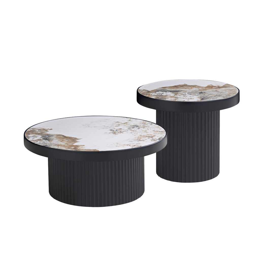 Set of 2 Coffee Tables with Sintered Stone Tabletops - Black