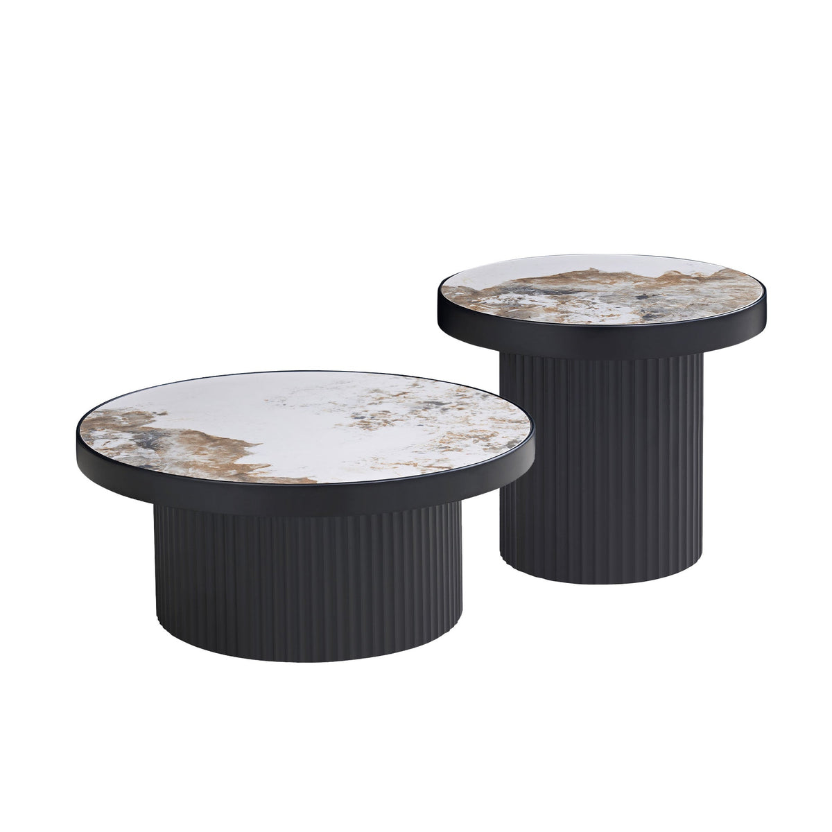 Set of 2 Coffee Tables with Sintered Stone Tabletops - Black
