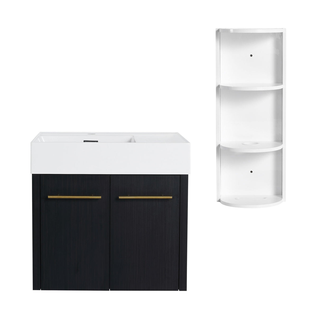 Modern Wall Mounted Bathroom Vanity With Thick Edge Resin Sink And Storage Rack