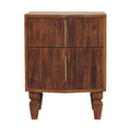 Solid Wood Louvre Bedside Unit with Fluted Drawer - Winewood Oak Finish