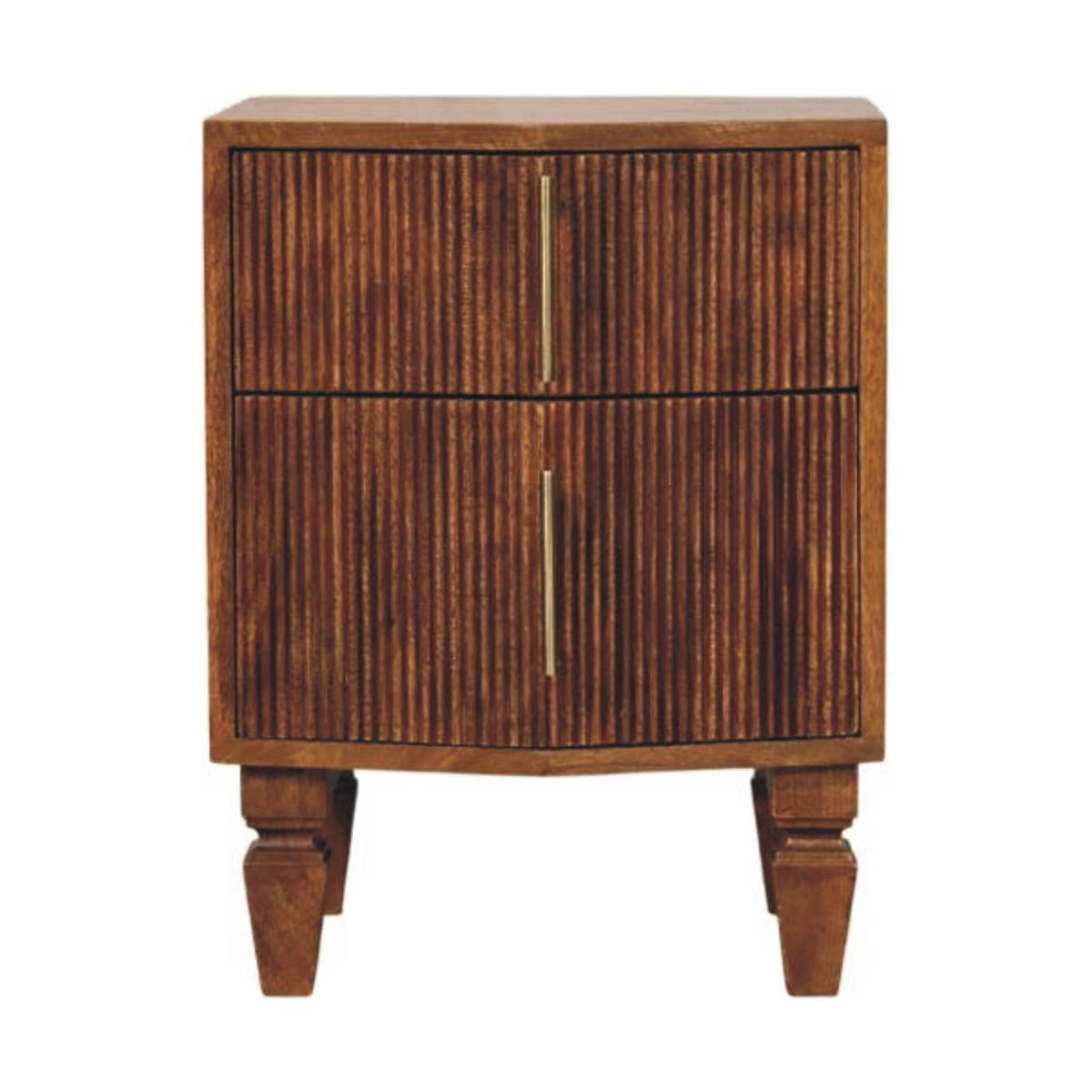 Solid Wood Louvre Bedside Unit with Fluted Drawer - Winewood Oak Finish