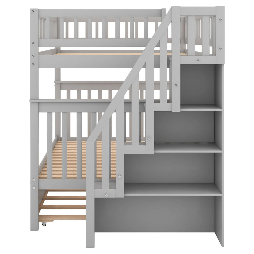 Bunk Bed with Staircase and Storage Options - Dark Gray or White