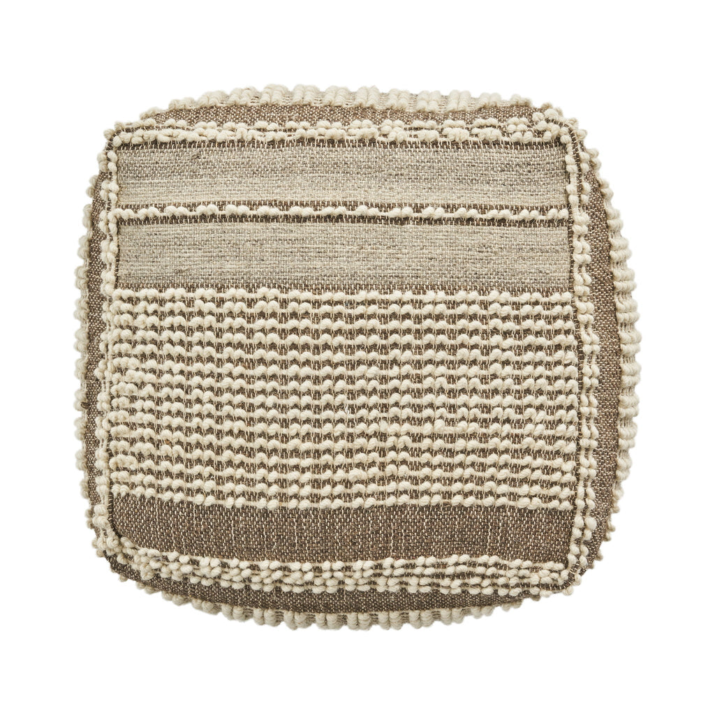 Rustic Wool and Cotton Large Pouf with Handcrafted Tufted Design - Brown / Beige