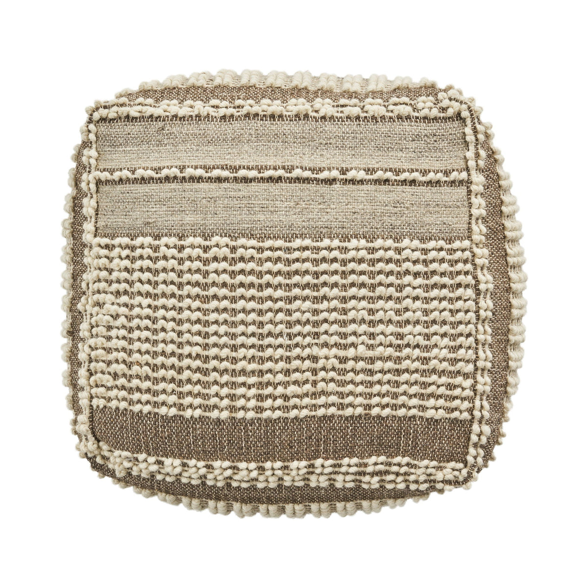 Rustic Wool and Cotton Large Pouf with Handcrafted Tufted Design - Brown / Beige