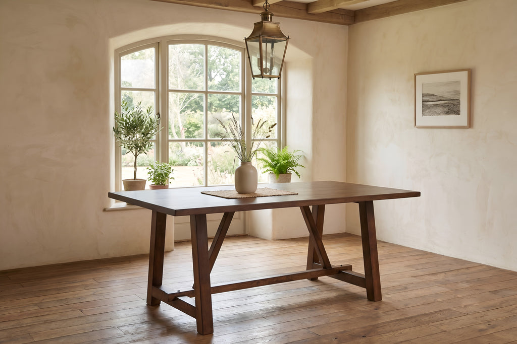 Farmhouse Style Dark Dining Table with Trestle Design - Dark Finish