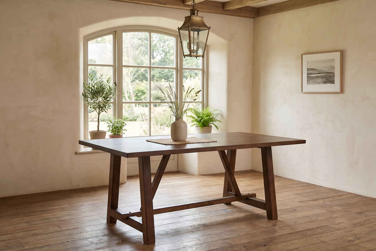 Farmhouse Style Dark Dining Table with Trestle Design - Dark Finish