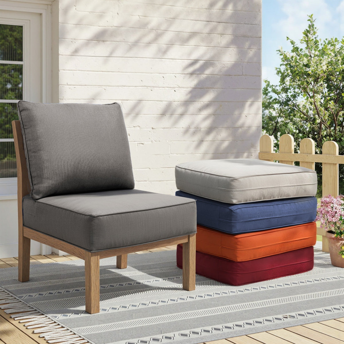 6" Thick Outdoor Chair Cushion Set with Removable Covers - Gray