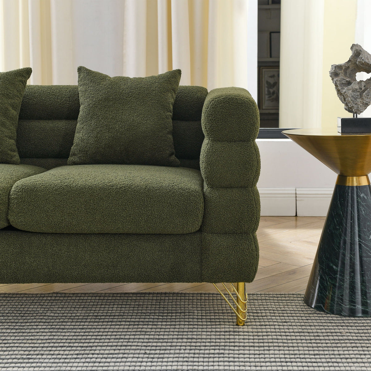 Oversized 2 Seater Sectional Sofa with Deep Seating and 2 Pillows - Dark Green or Beige