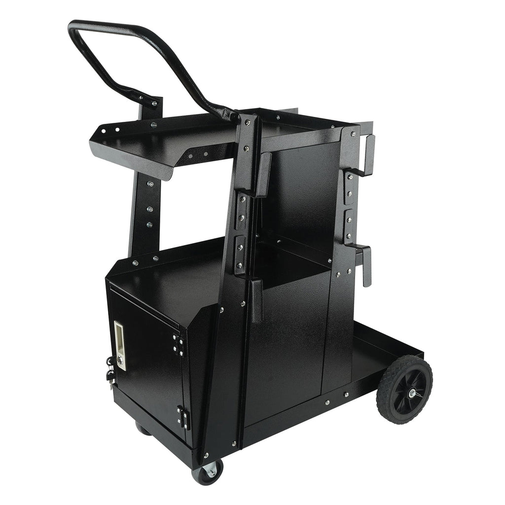 Heavy Duty 2-Tier Welding Cart with Lockable Cabinet - Black