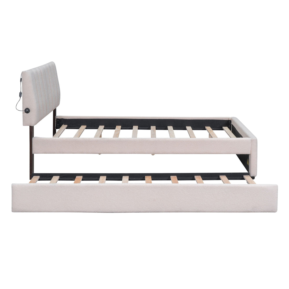 Upholstered Platform Bed With Trundle and LED Lights - Full or Queen