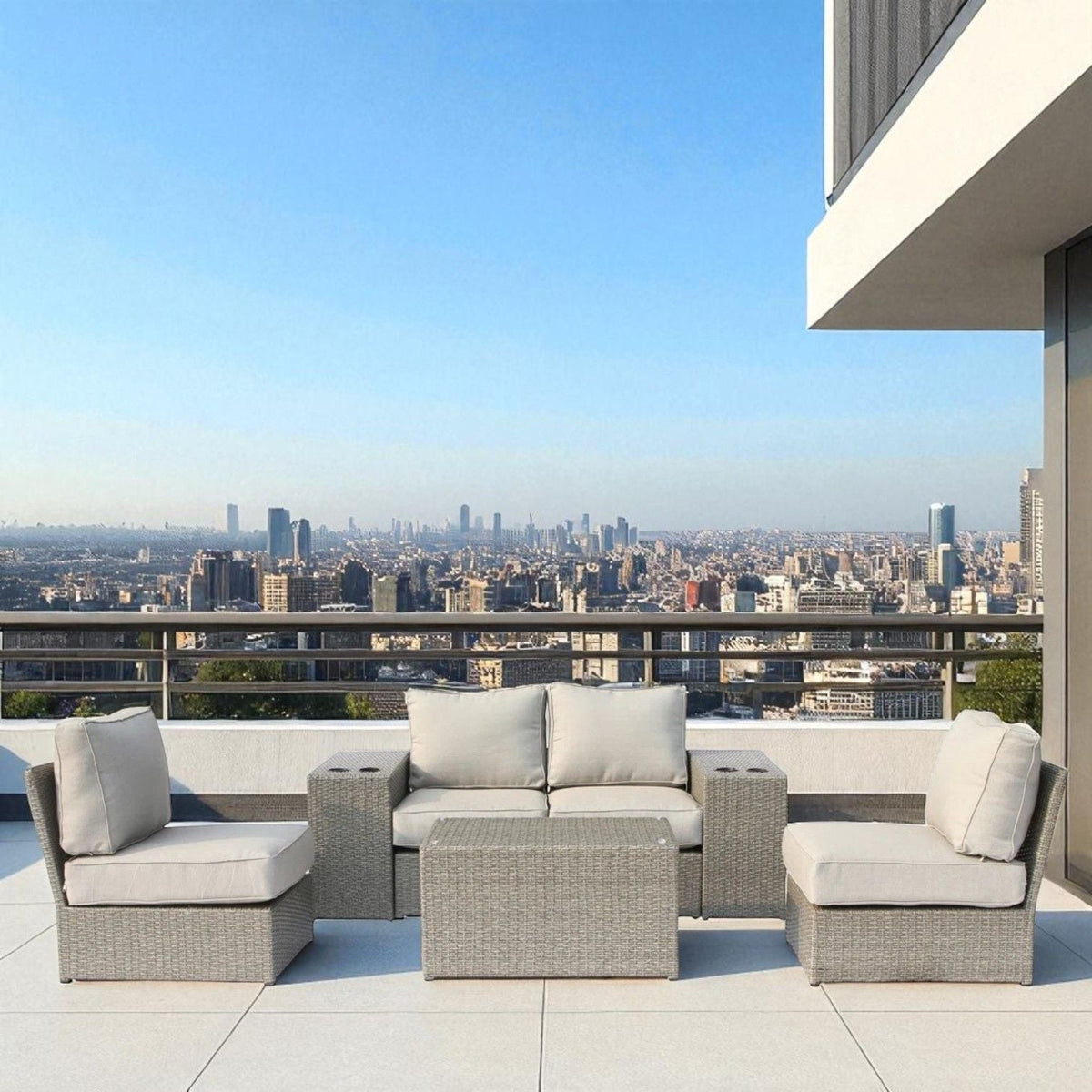 Modular Wicker Patio Seating Group with Cushions - Gray or Dark Brown