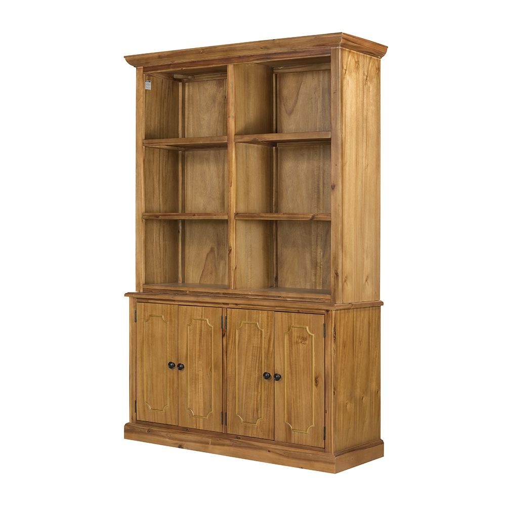 French Country Wood Cabinet Bookcase with Solid Acacia Construction - Light Brown or White