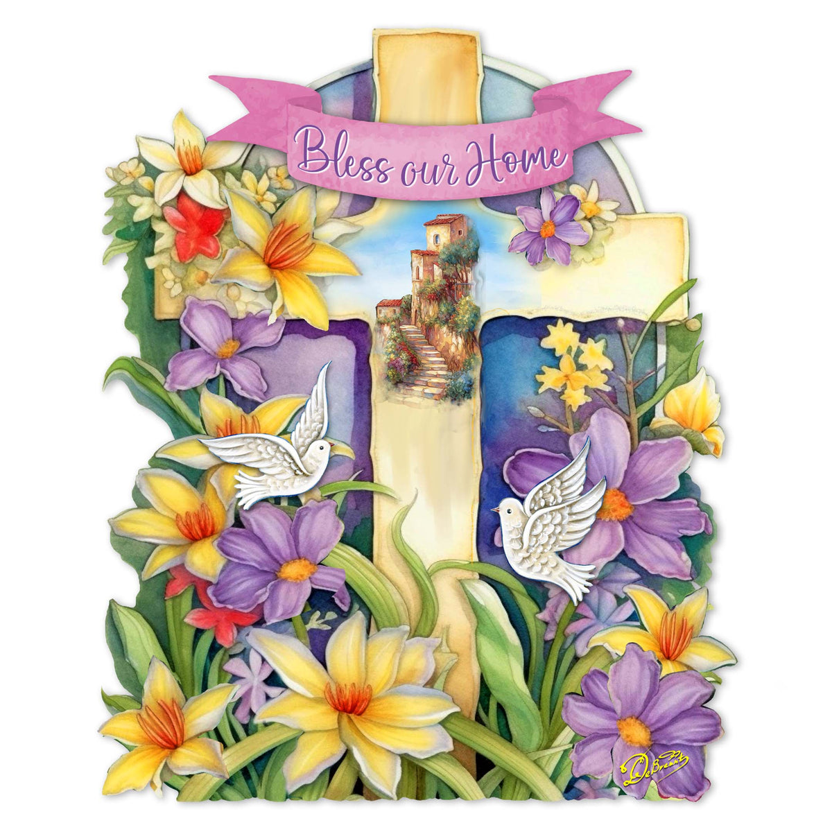 Bless Our Home Cross Holiday Door Décor by G. Debrekht - Easter Spring Décor - 8688161H