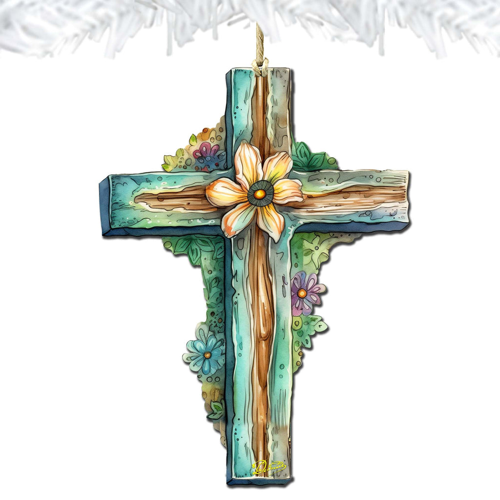 Teal Easter Cross Wooden Ornaments by G. DeBrekht Easter Spring Décor - 8688164
