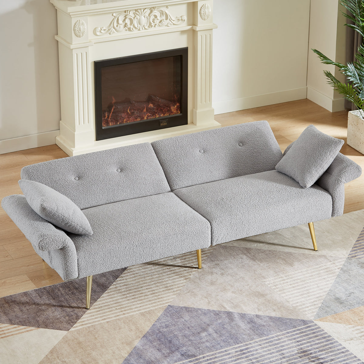 Modern Teddy Upholstered Accent Loveseat Sofa with Side Pocket - White