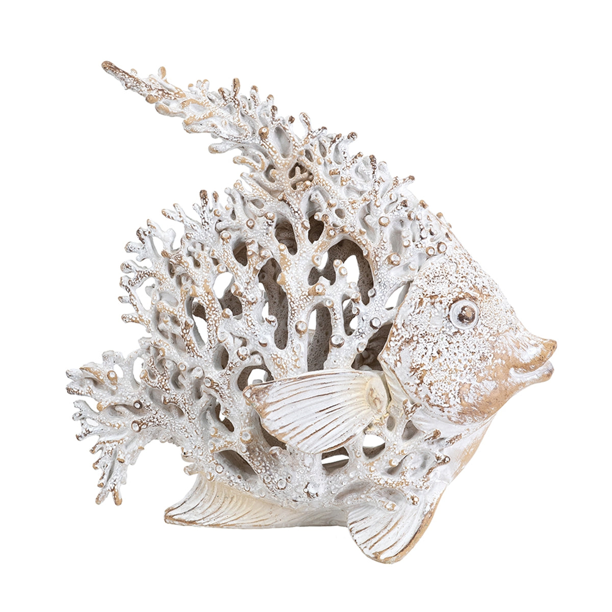 Decorative Polyresin Angelfish Sculpture with Coral Texture - White