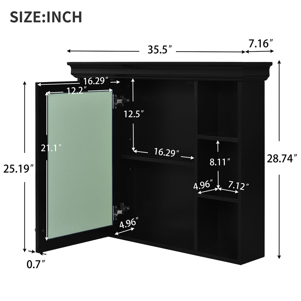Wall Mounted Bathroom Storage Cabinet with Mirror Door - 35.5" Wide