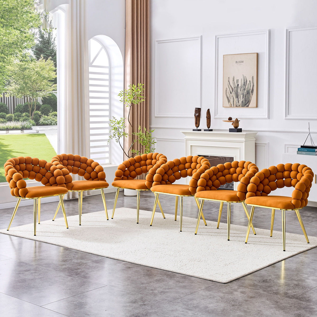 Ball Chain Bubble Dining Chair Set with Sculptural Backrest - Dark Gray, Beige, Orange