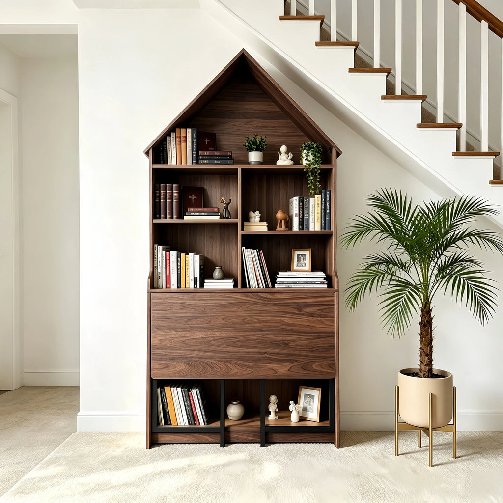 Folding Craft Desk with Storage Shelves - MDF, Space-Saving Convertible Design
