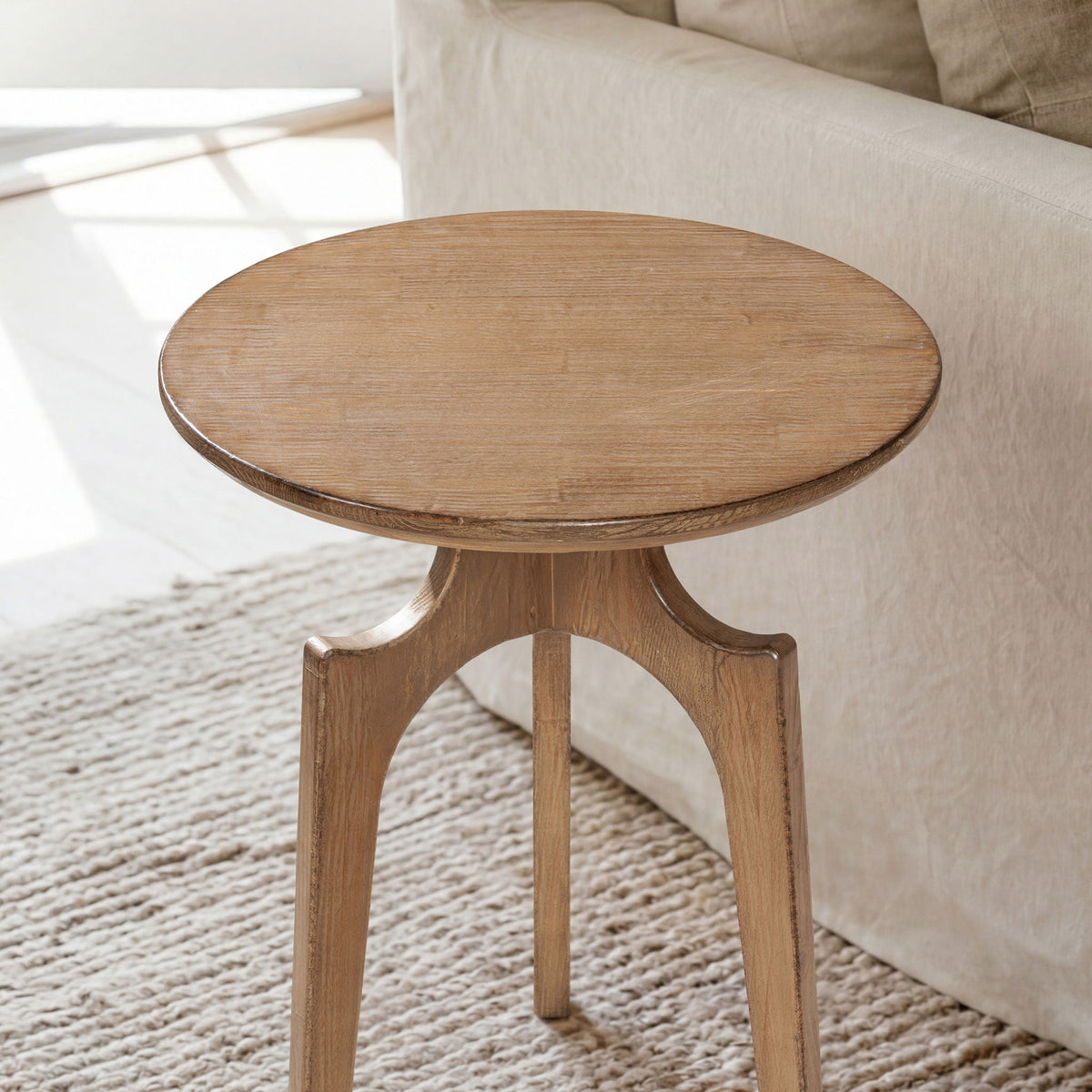 Antique Brown Round Side Table with Reclaimed Pine - Carmel