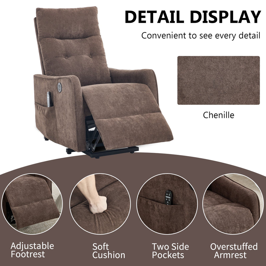 Brown Chenille Power Lift Recliner Chair