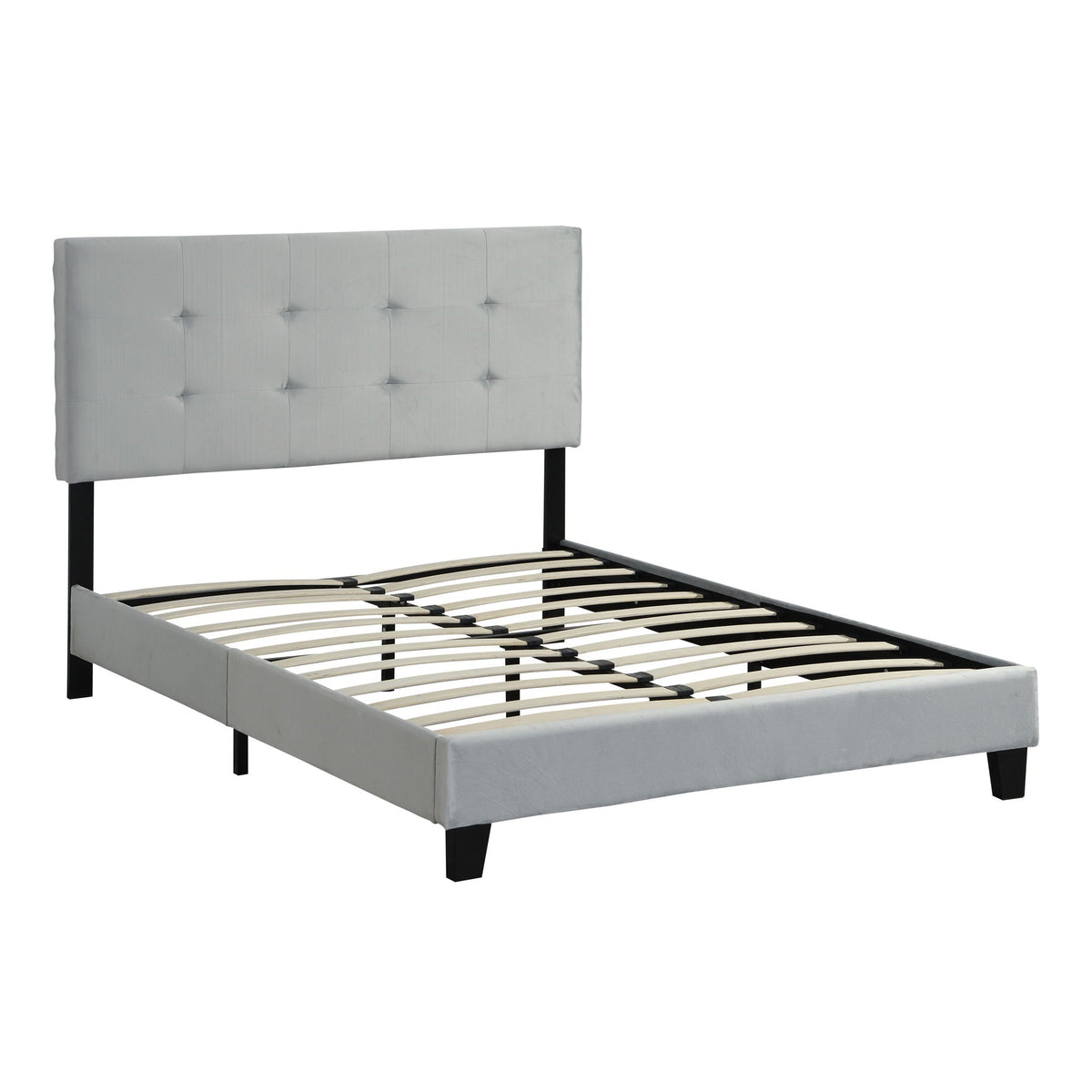 Queen Size Upholstered Platform Bed Frame with Tufted Headboard - Gray