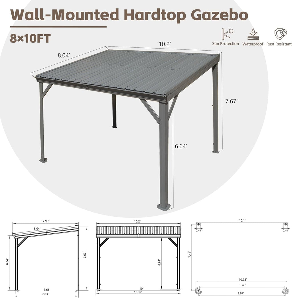 8' x 10' Lean To Gazebo with Upgraded Drainage System - Gray