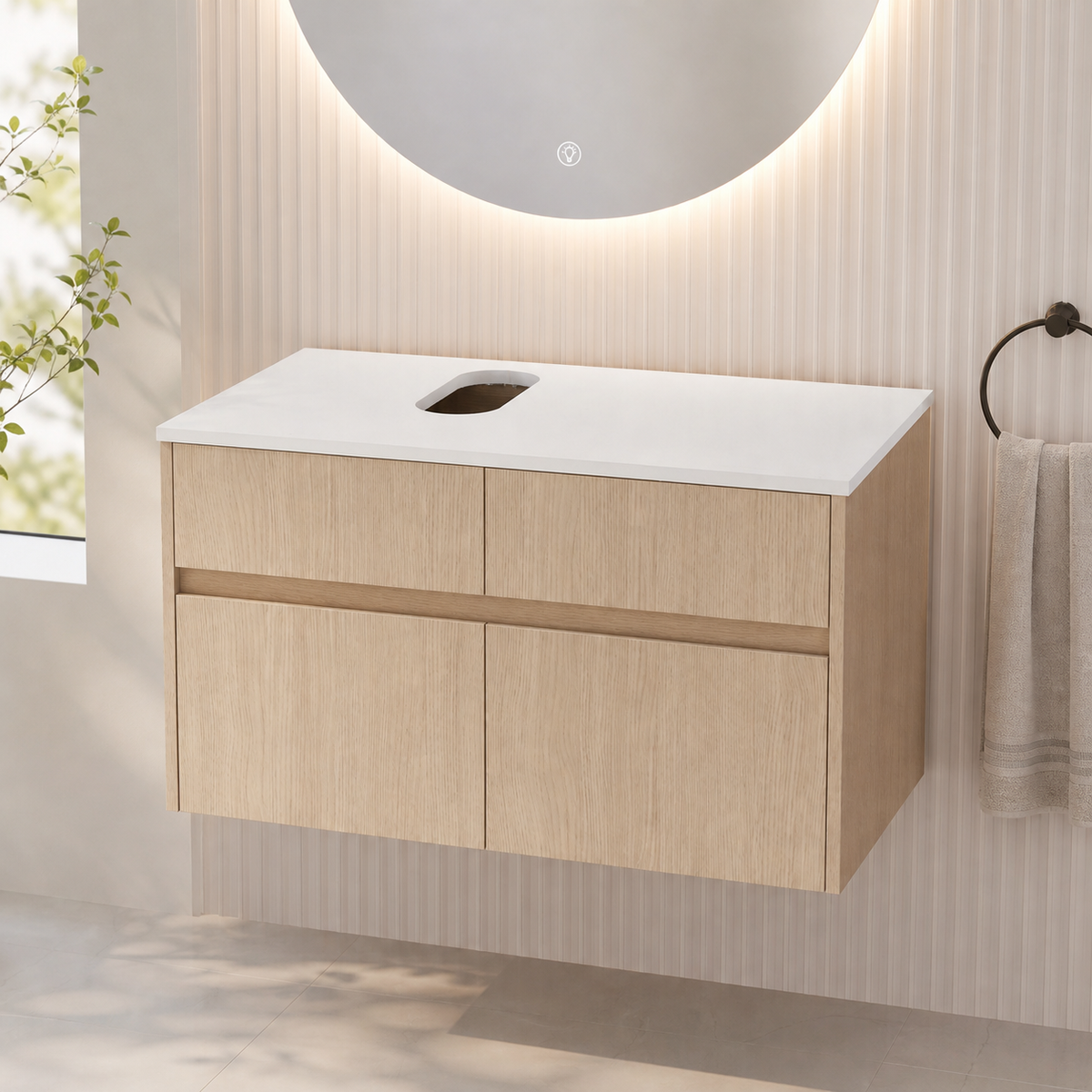 32-Inch Wall-Mounted Bathroom Vanity with Soft Close Doors - White Oak