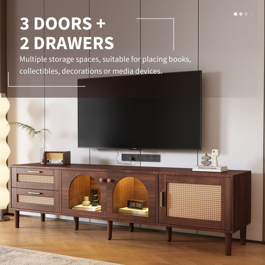 TV Stand With 3 Cabinets & 2 Drawers with LED Light - Dark Brown