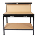 Wood Work Bench with Steel Frame - Black / Light Brown