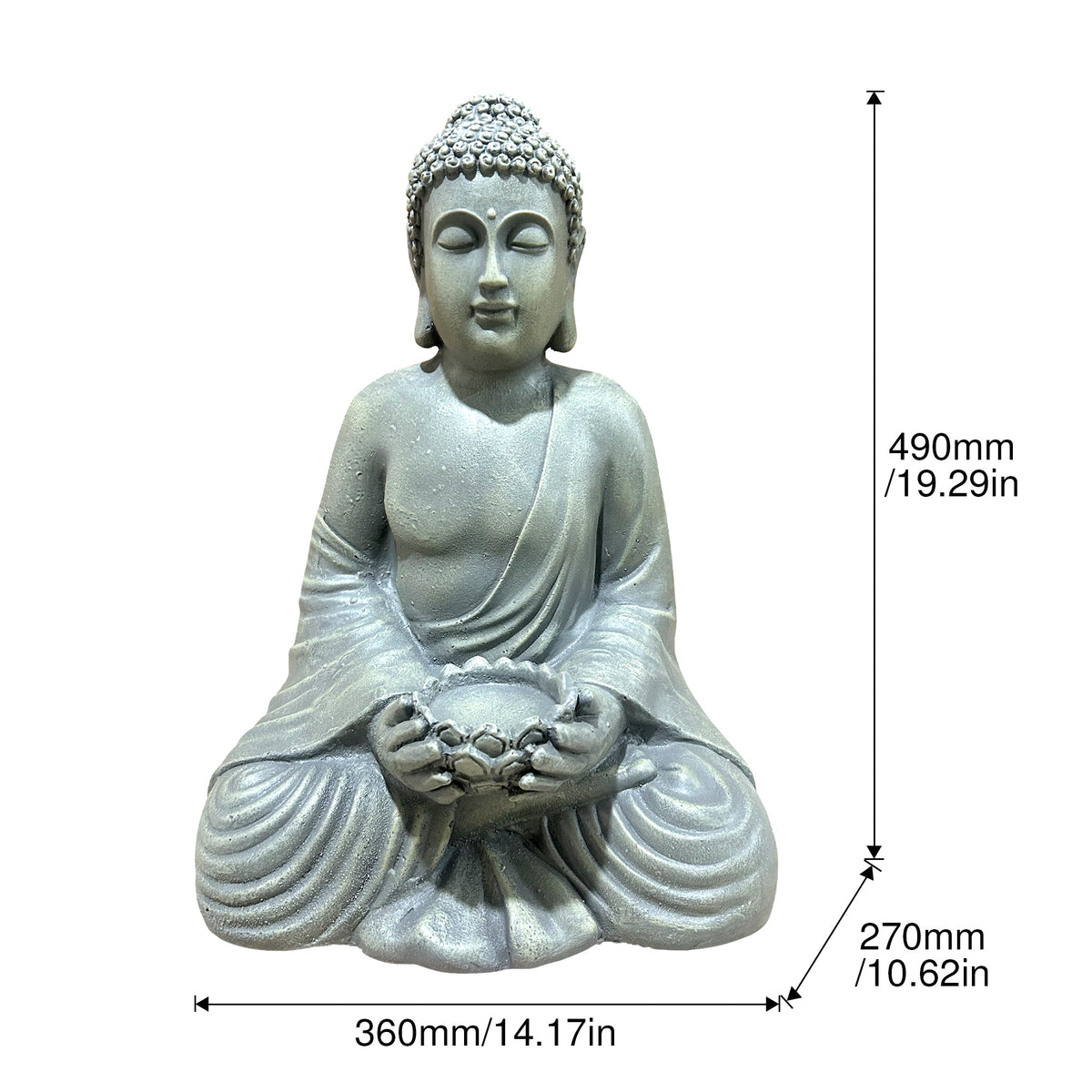 Magnesium Oxide Buddha Statue with Weatherproof Finish - Grey