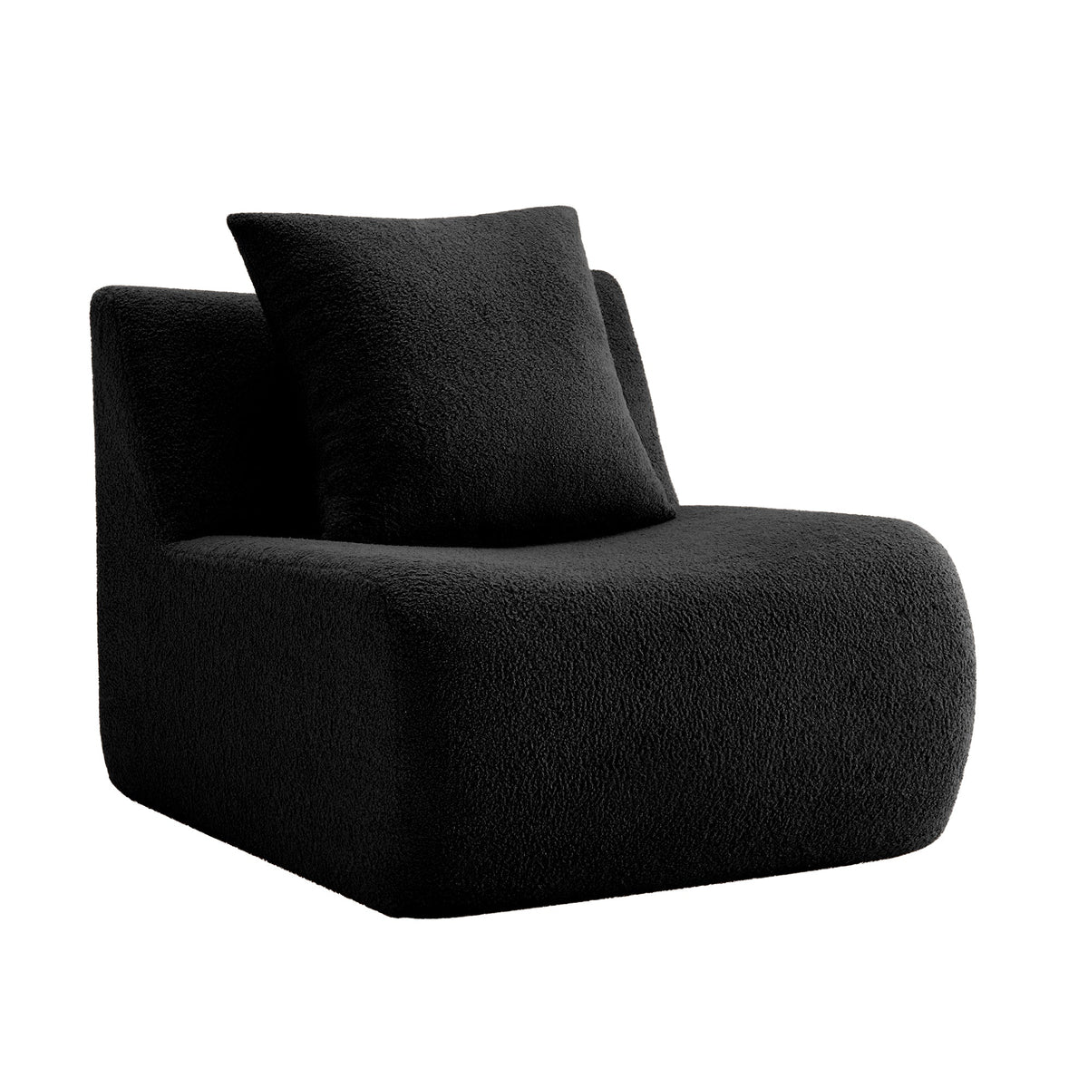 Armless Sofa With Pillow Teddy Fabric with Included Pillow - Black