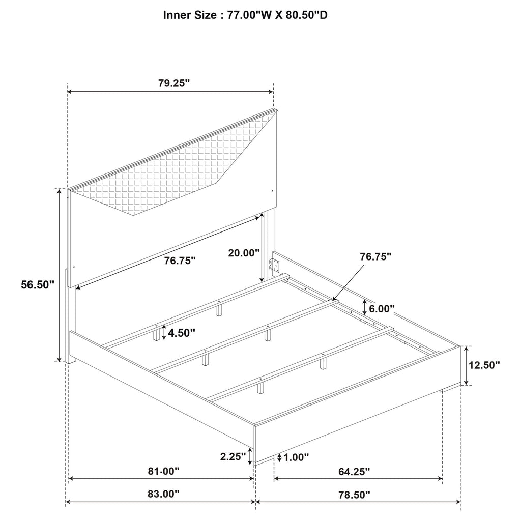 Pierce Panel Bed with LED Headboard - High Gloss Finish - White or Dark Gray