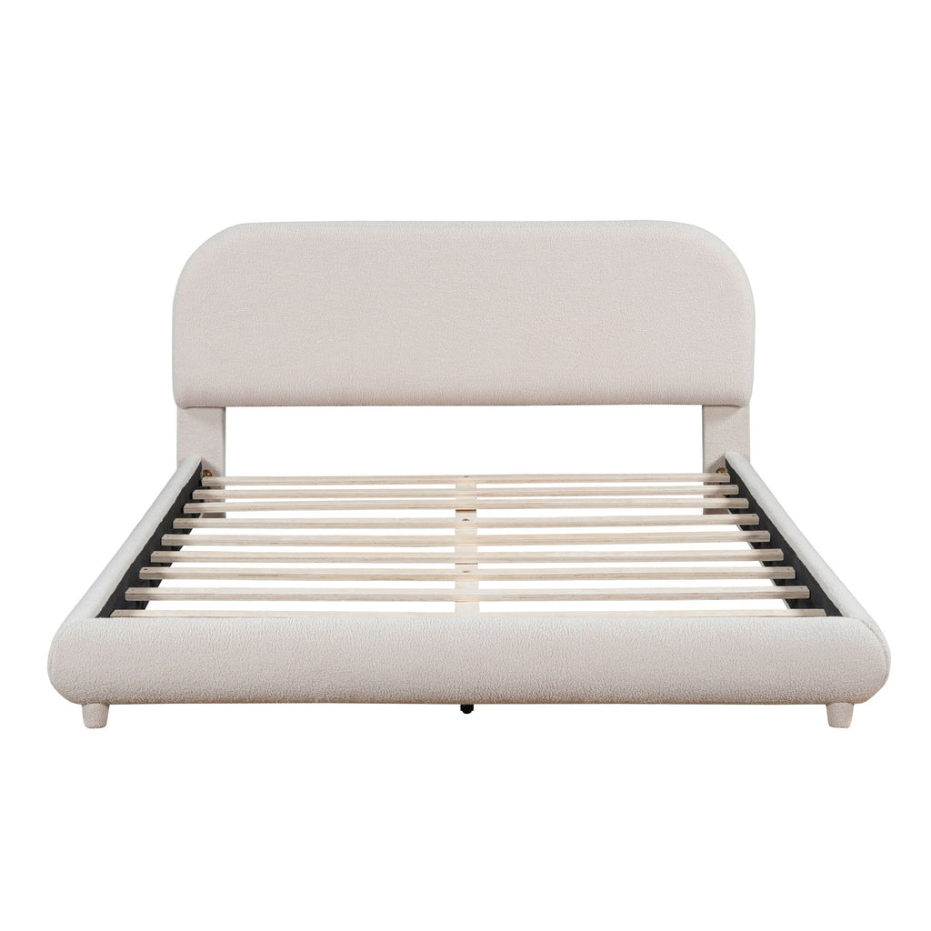 Upholstered Platform Bed with Curve-Shaped Frame - Teddy Fleece - Beige or Dark Gray