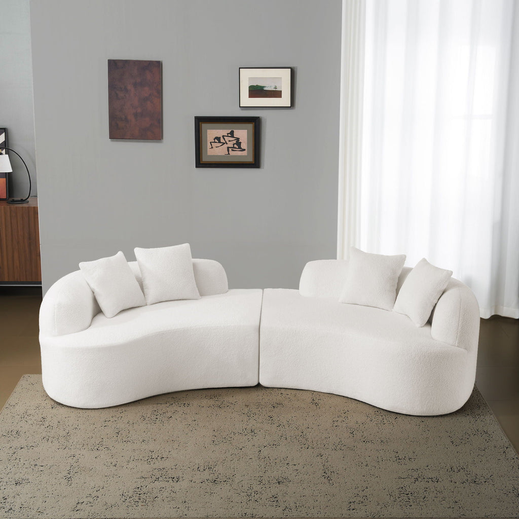 Curved 4 Seater Full Compression Sponge Sofa with Soft Upholstery - White or Gray