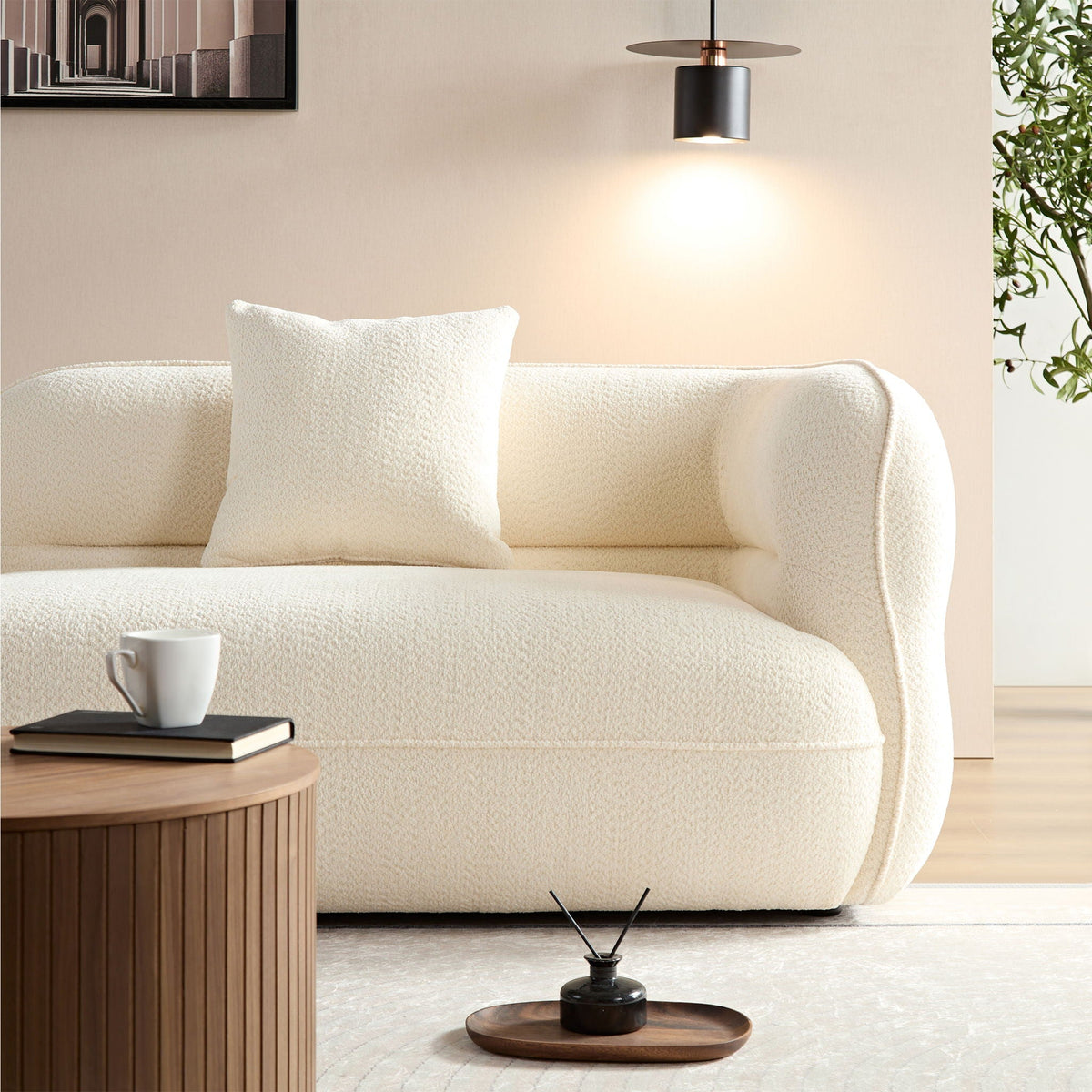 Sectional Sofa with Durable Fabric and Solid Wood Frame - Dark Brown or White