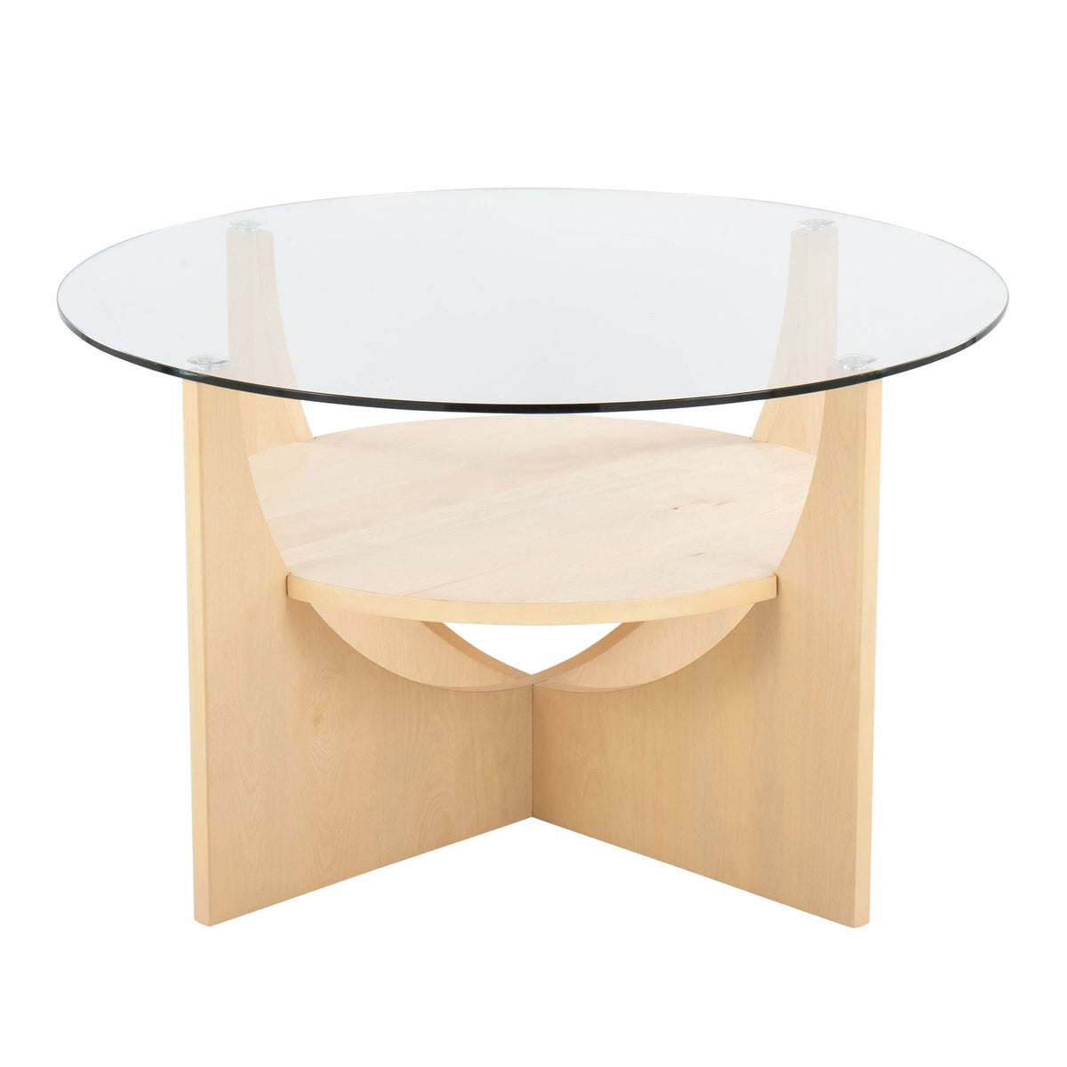 U-Shaped Contemporary Coffee Table with Glass Top - White or Light Brown