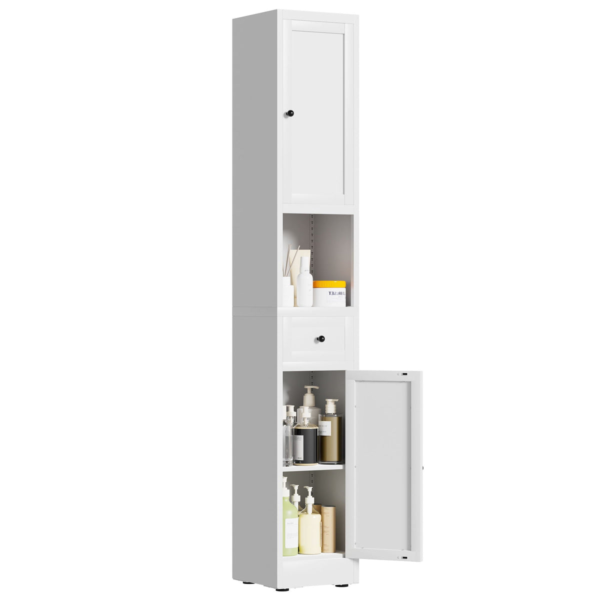 Tall Bathroom Storage Cabinet with Adjustable Shelves - White Steel