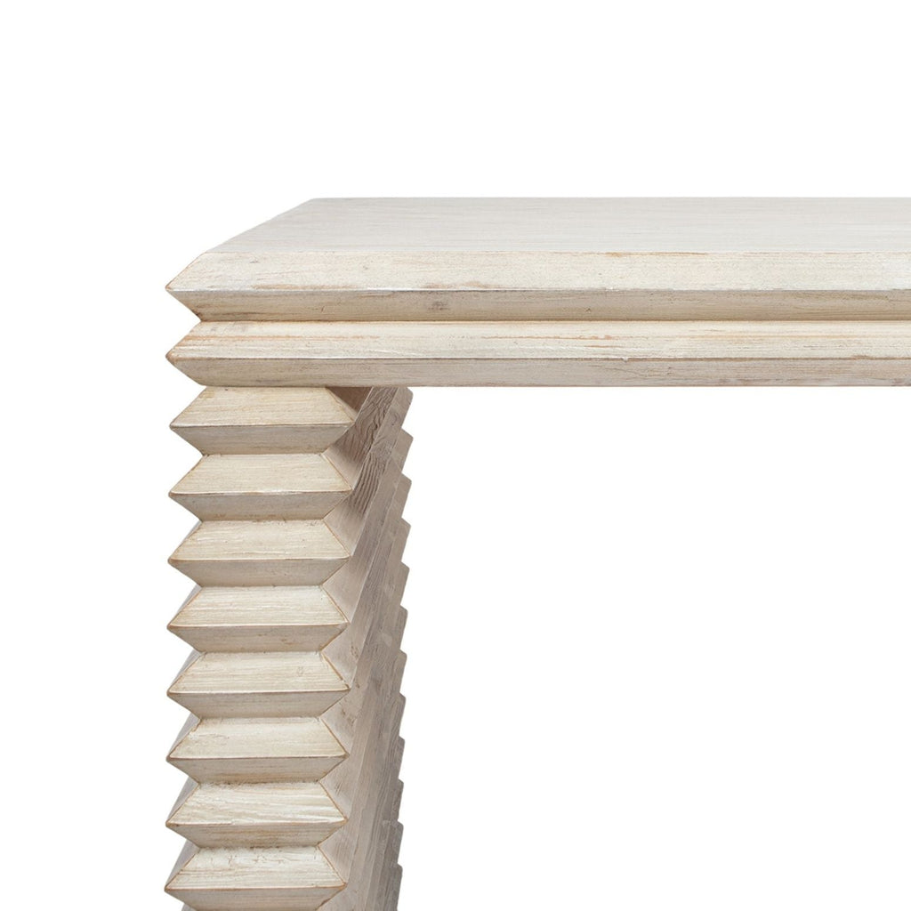 Geometric Waterfall Dining Table with Sculptural Base - White