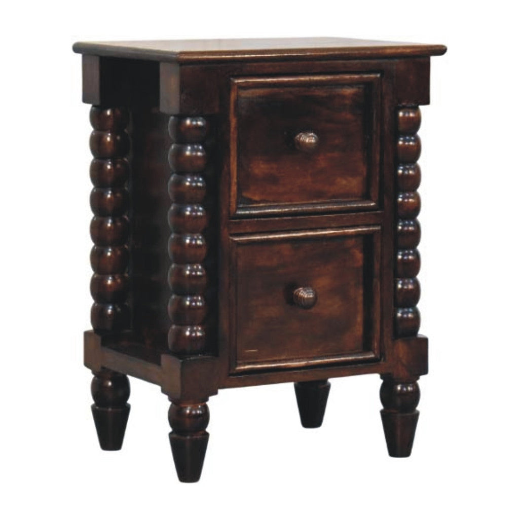 Solid Wood Spindle Duo Bedside Nightstand with Dual Storage - Natural Wood