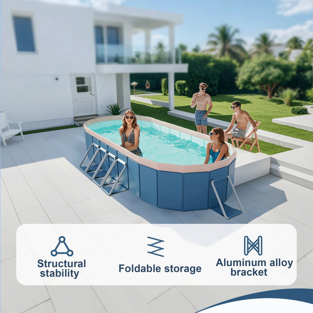 PVC Folding Pool with Non-Inflatable Design - Blue