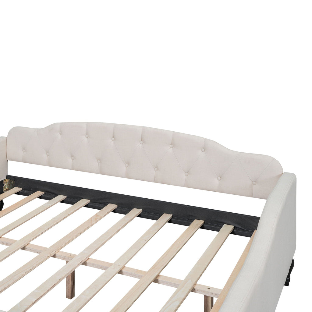 Upholstered Tufted Daybed with Storage Options - Beige