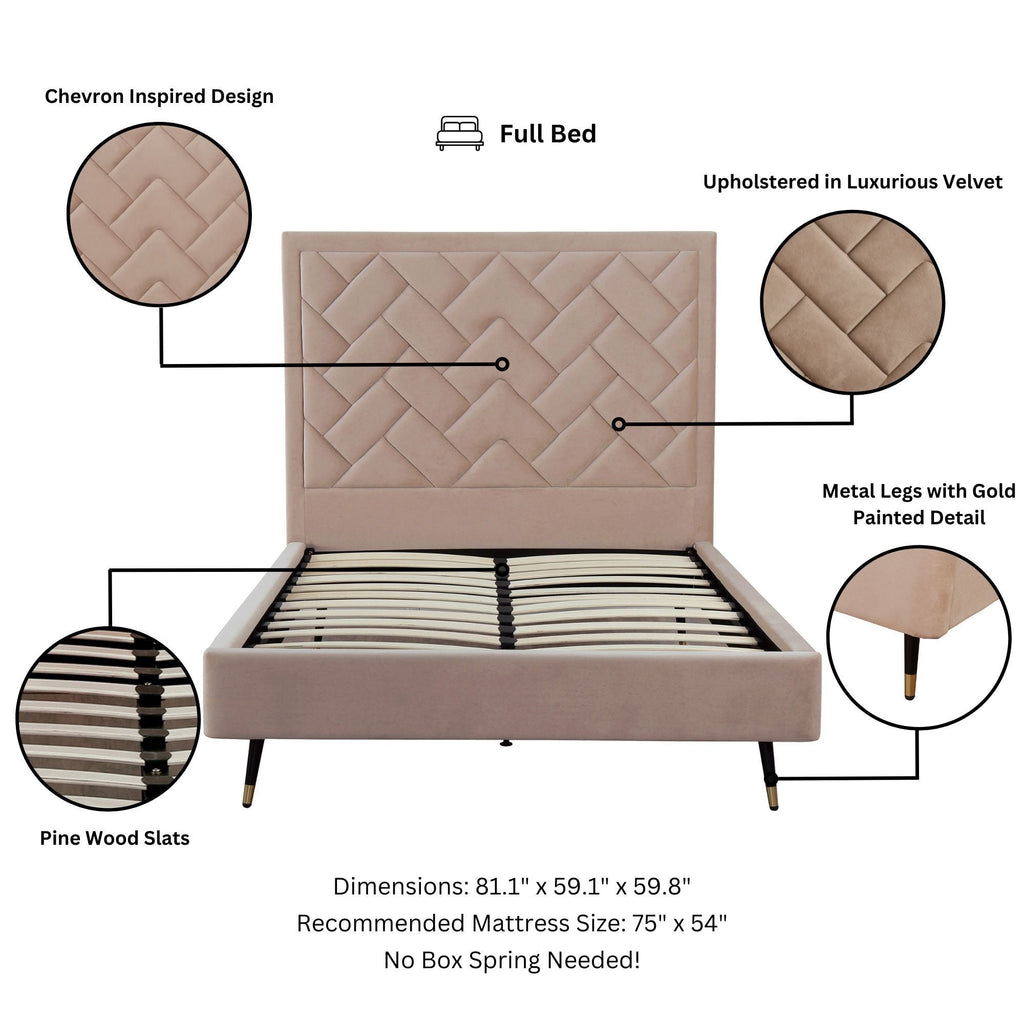 Upholstered Bed with Headboard and Slats - Multiple Colors