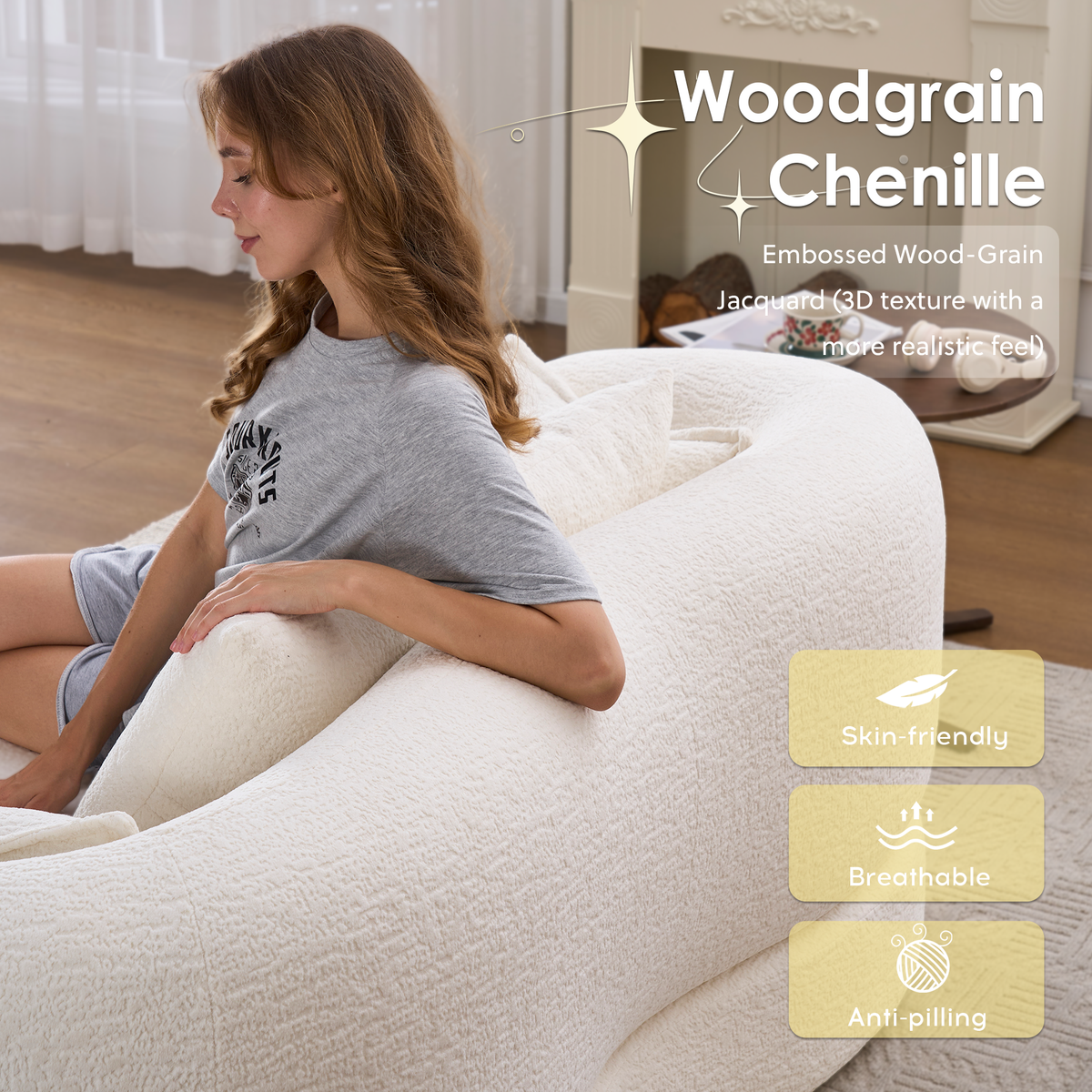 2-in-1 Foldable Sofa Bed with 4 Pillows - Chenille Loveseat